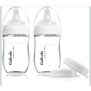 Gulicola Glass Baby Bottles 5oz Breastfeeding Babies Slow Flow Anti-Colic 0-3 Mo
